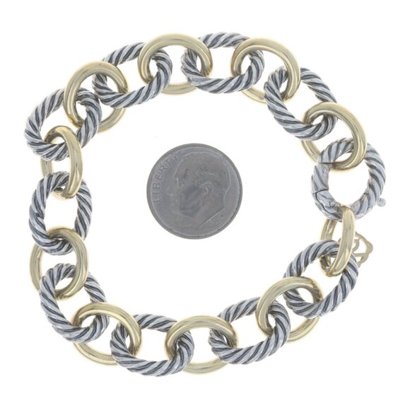 David Yurman Cable Oval Link Bracelet 7" Sterling Silver 925 Yellow Gold 18k - Picture 5 of 7